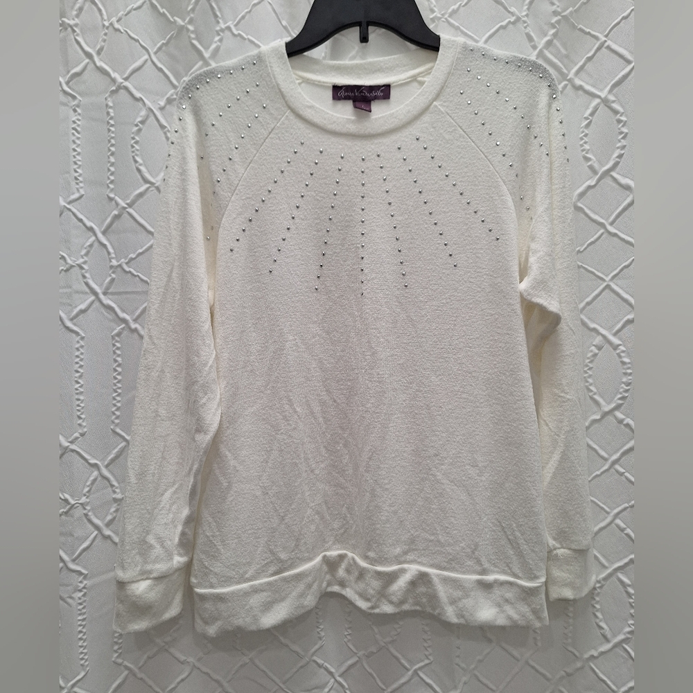 Gloria Vanderbilt Off White Studded Studded Sunburst Knit Crew Neck Sweater L